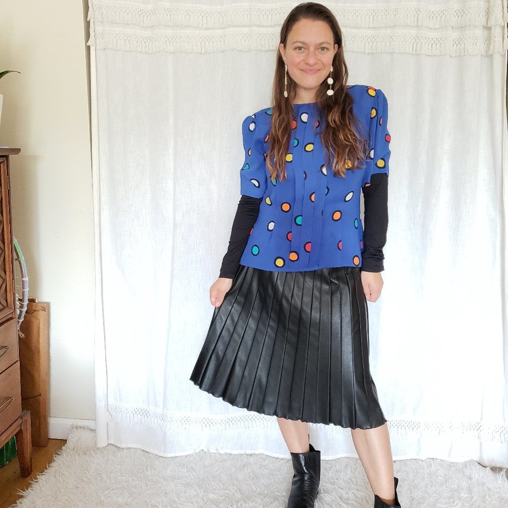 Vintage cobalt blue colorful polka dot shirt